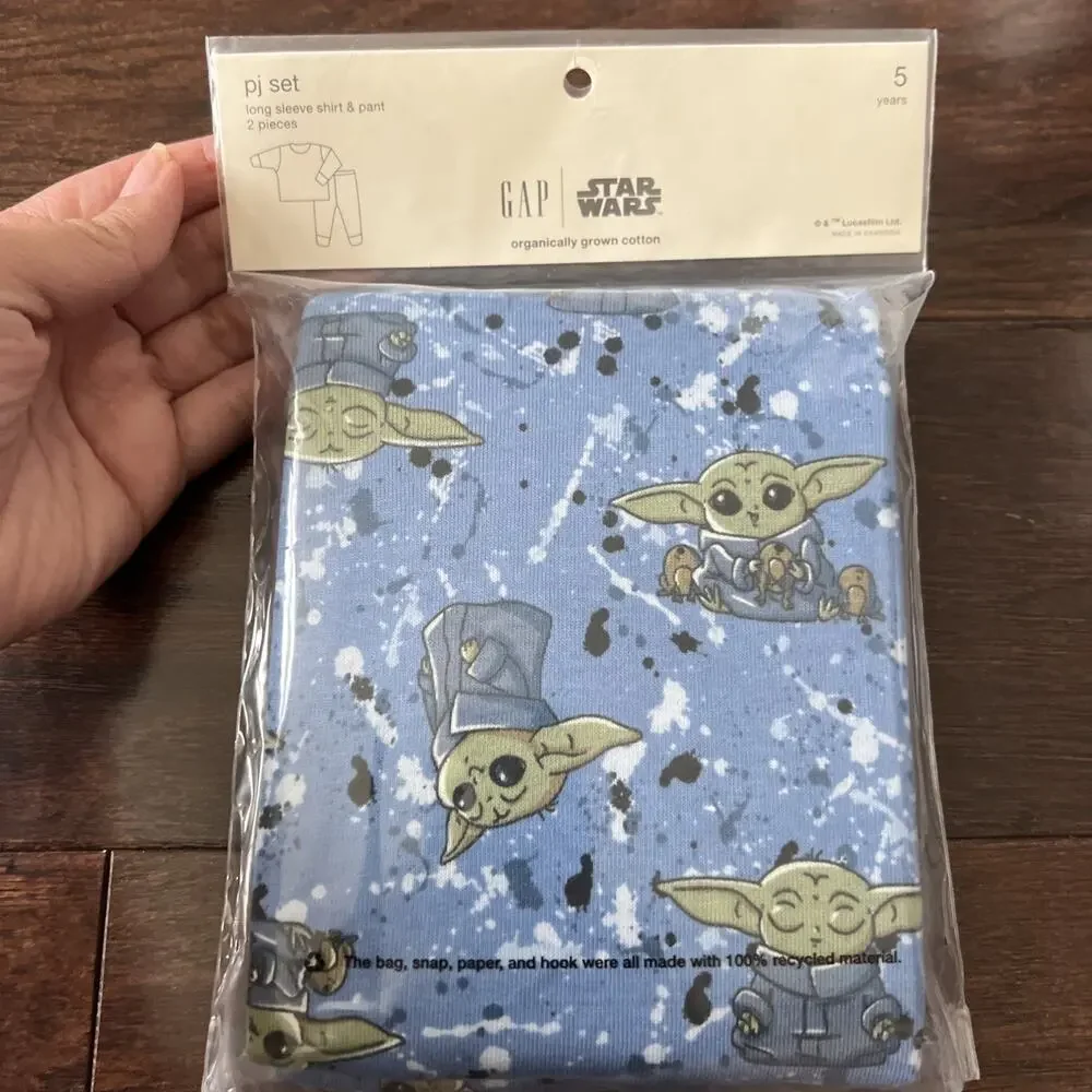 Gap Star Wars Organic Cotton Baby Yoda Pajama Set Blue Long Sleeve & Pants Sz 5